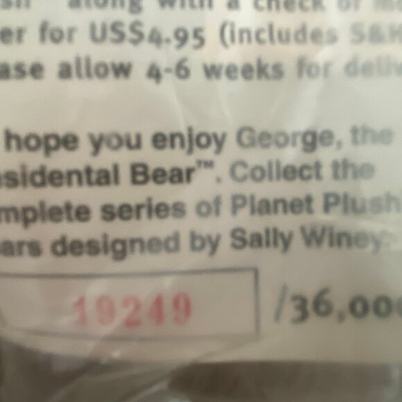 Planet Plush 'George' the Presidential Bear by Sally Winey Vintage 1999 - Picture 3 of 3